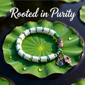 Namaste! Hamsa Hand & Lotus Blessings Bracelet! Abundance Feminine Power